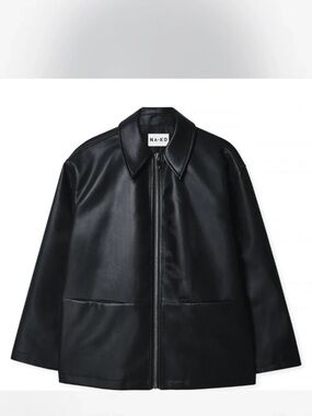 NA-KD Black Faux Leather Zip Shirt Jacket for Men